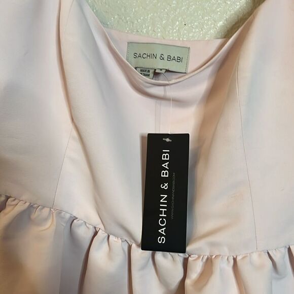 Sachin & Babi BHLDN Pink Archie V-Neck Mini with White Bow Size 8 NWT $395 - Picture 6 of 8